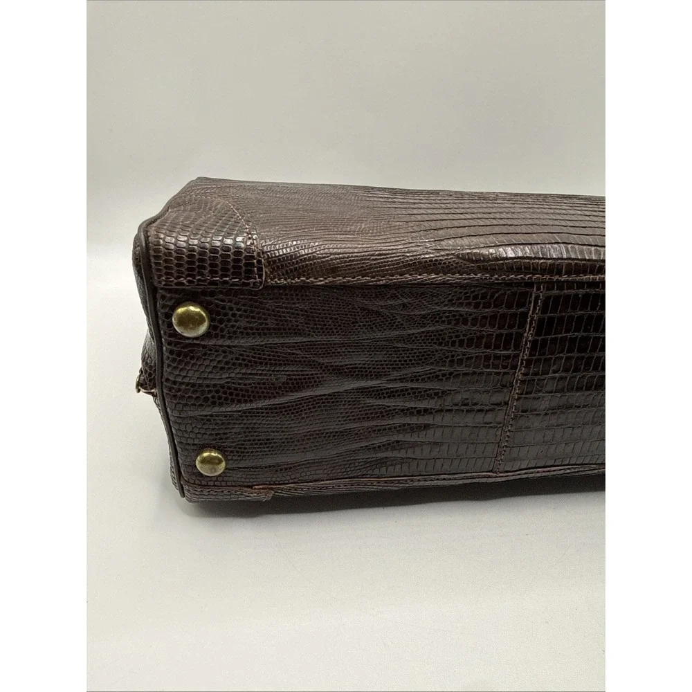 Vintage 1950's Alligator Lizard Brown Hand Bag Purse Gold Accents